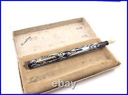 Vintage Rare CONKLIN ZEBRA Fountain Pen 14K Med nib Near Mint Boxed