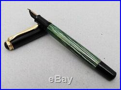Vintage Rare PELIKAN 400 Green striped/Black Fountain Pen Gold Nib EF 14C 585