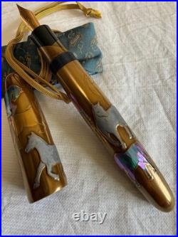 Wajimayazenni Maki-e Urushi 14K Fountain Pen Herd of Horses Gold MF Nib Rare