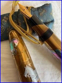 Wajimayazenni Maki-e Urushi 14K Fountain Pen Herd of Horses Gold MF Nib Rare