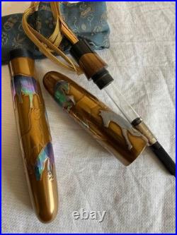 Wajimayazenni Maki-e Urushi 14K Fountain Pen Herd of Horses Gold MF Nib Rare