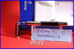 Waterman ELEGANCE Fountain Pen, Black, White Gold trim, box, M nib. RARE